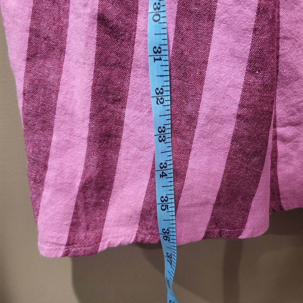 A New Day Pink and Berry Striped Beach Bungalow Linen Midi Skirt with Pockets - Picture 6 of 6